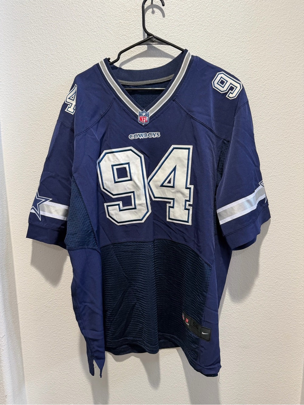NFL Navy Blue Mesh Football Jersey with Nike and NFL Patches stitched size 56